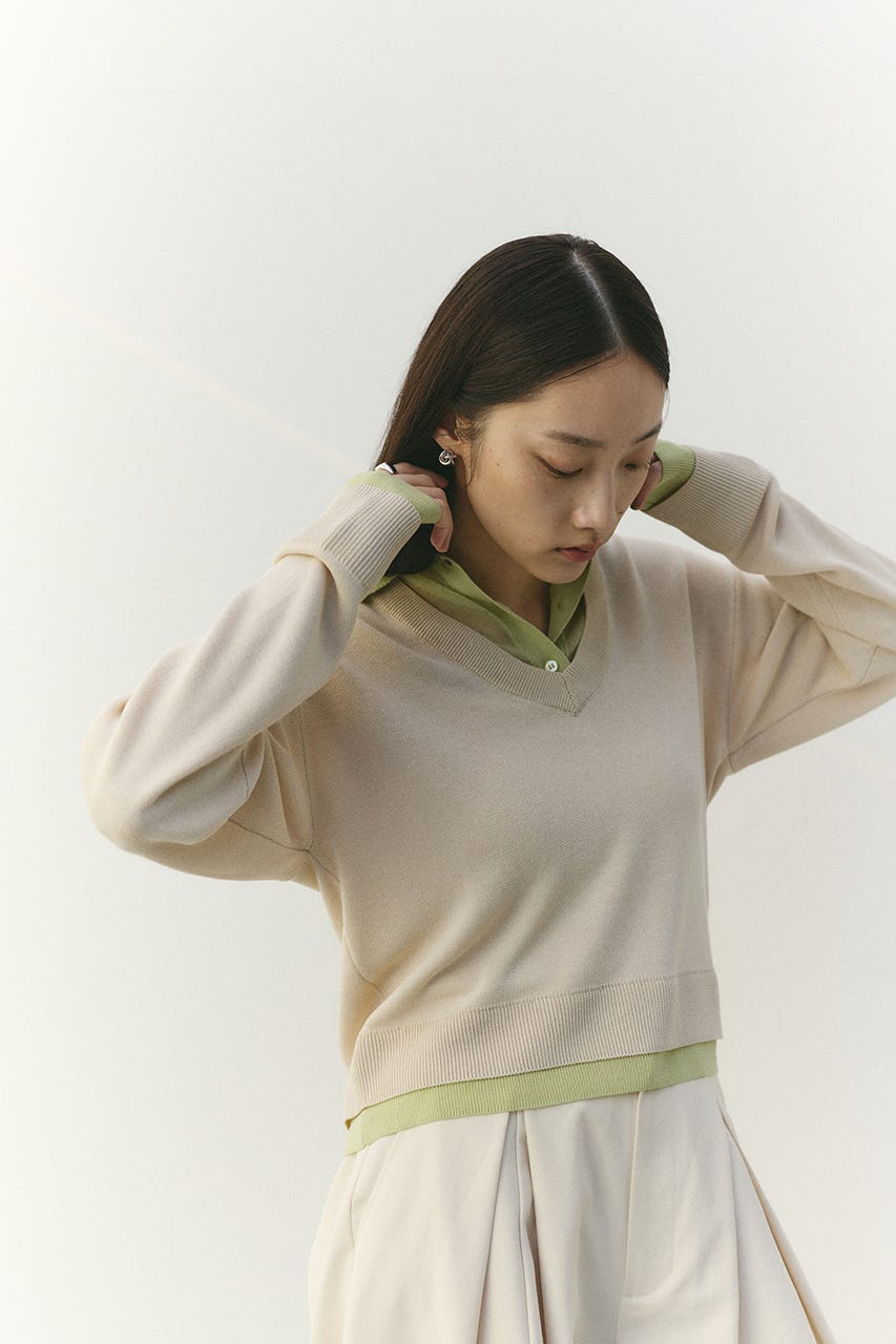 レイヤードポロニットトップ L/BEG FREE