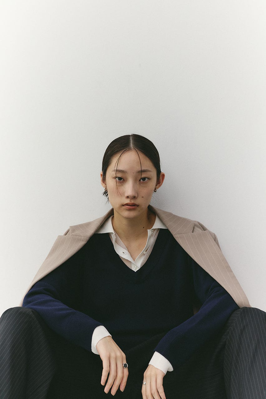 レイヤードポロニットトップ NVY FREE