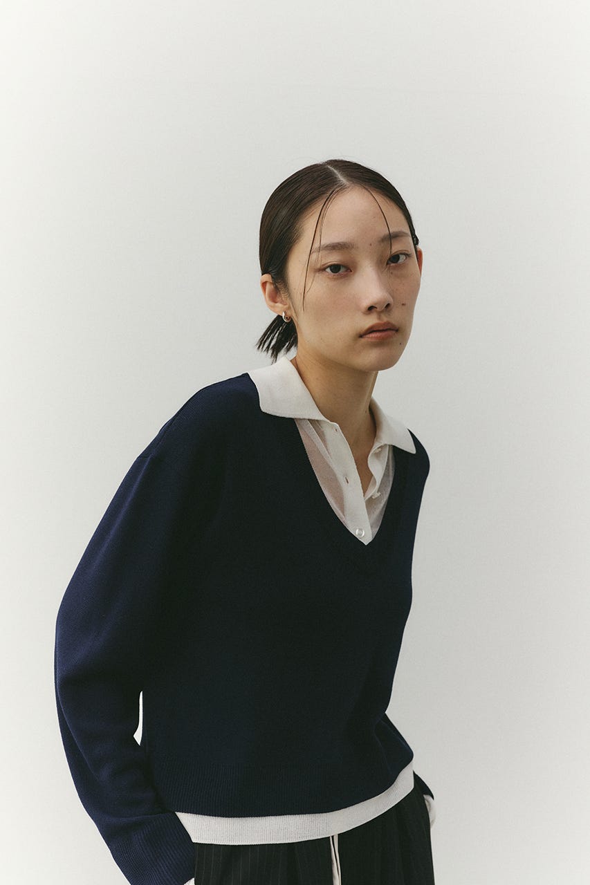 レイヤードポロニットトップ NVY FREE