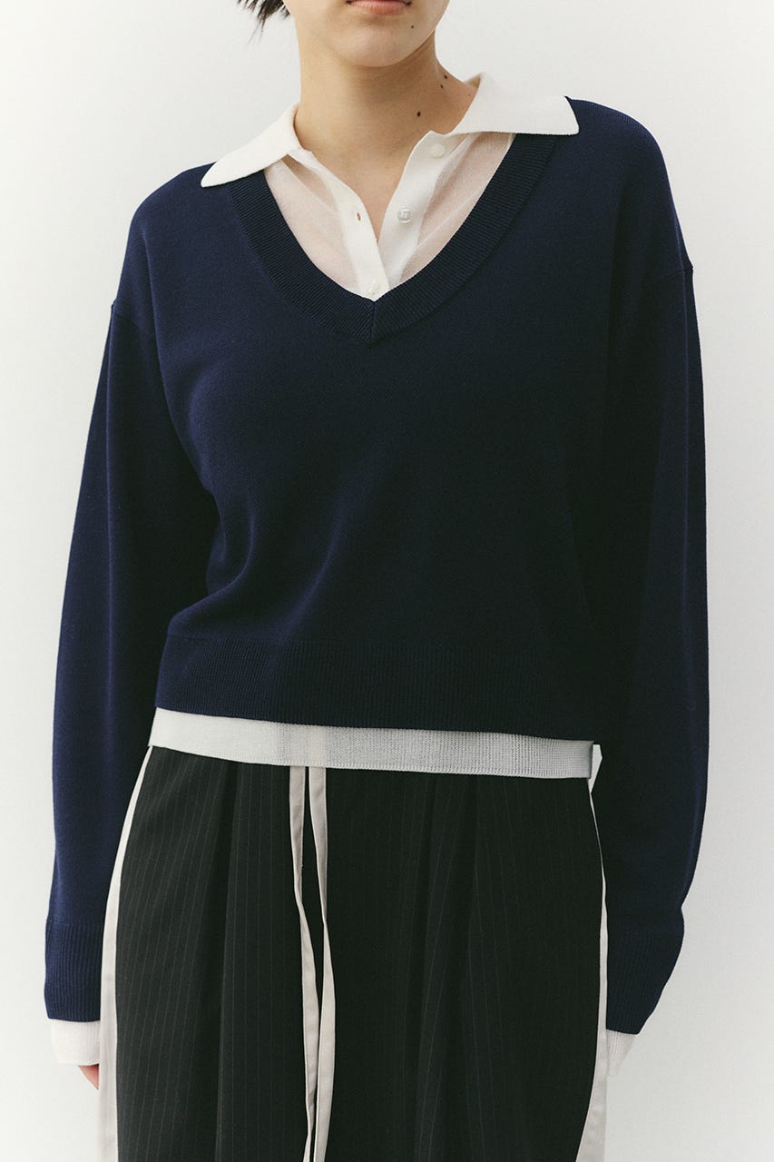 レイヤードポロニットトップ NVY FREE