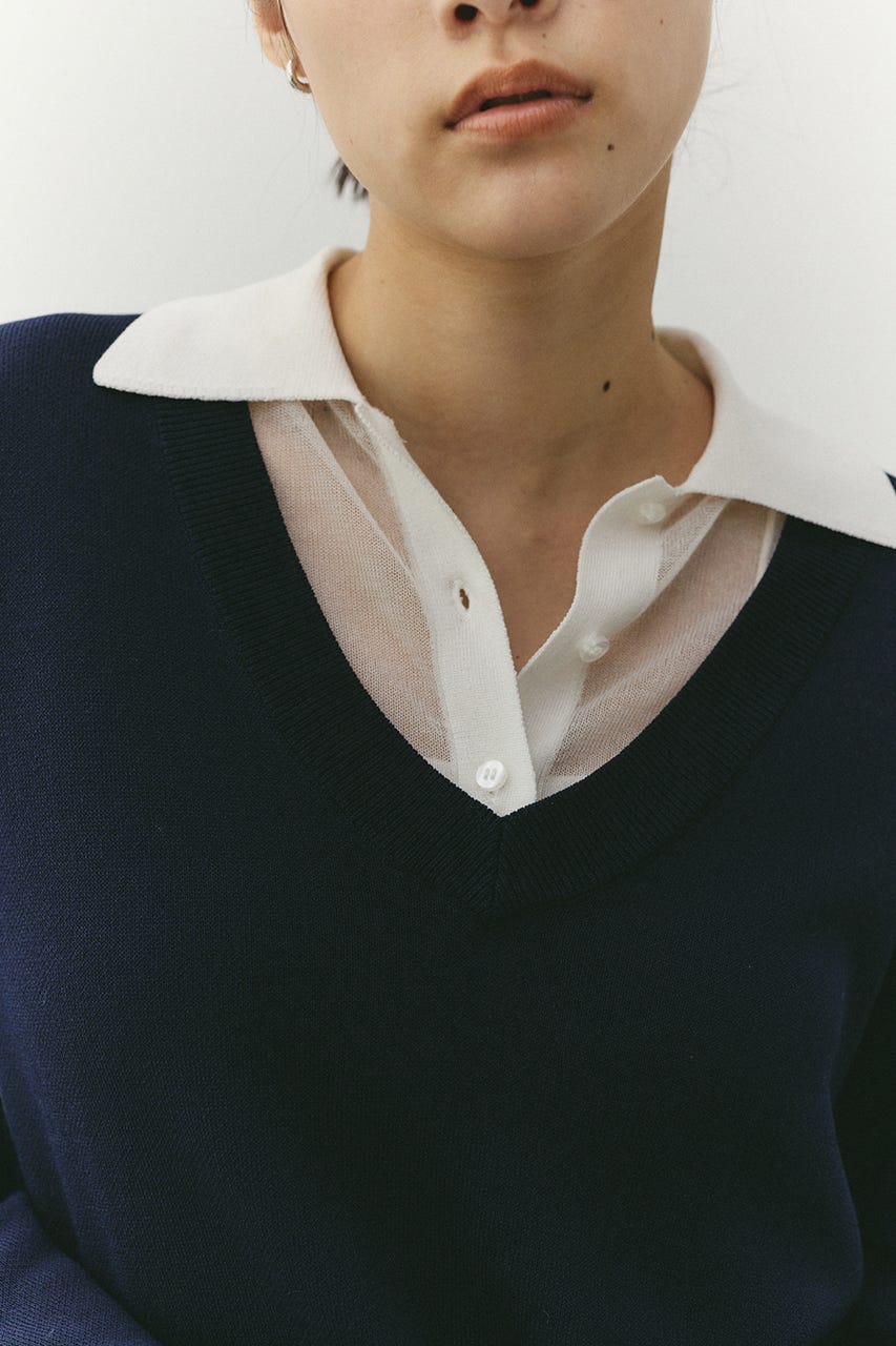 レイヤードポロニットトップ NVY FREE