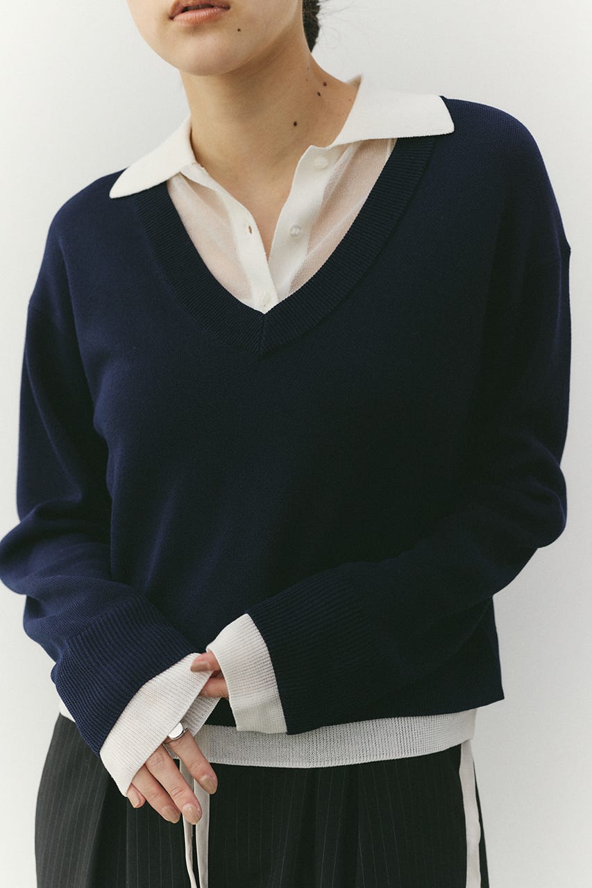 レイヤードポロニットトップ NVY FREE