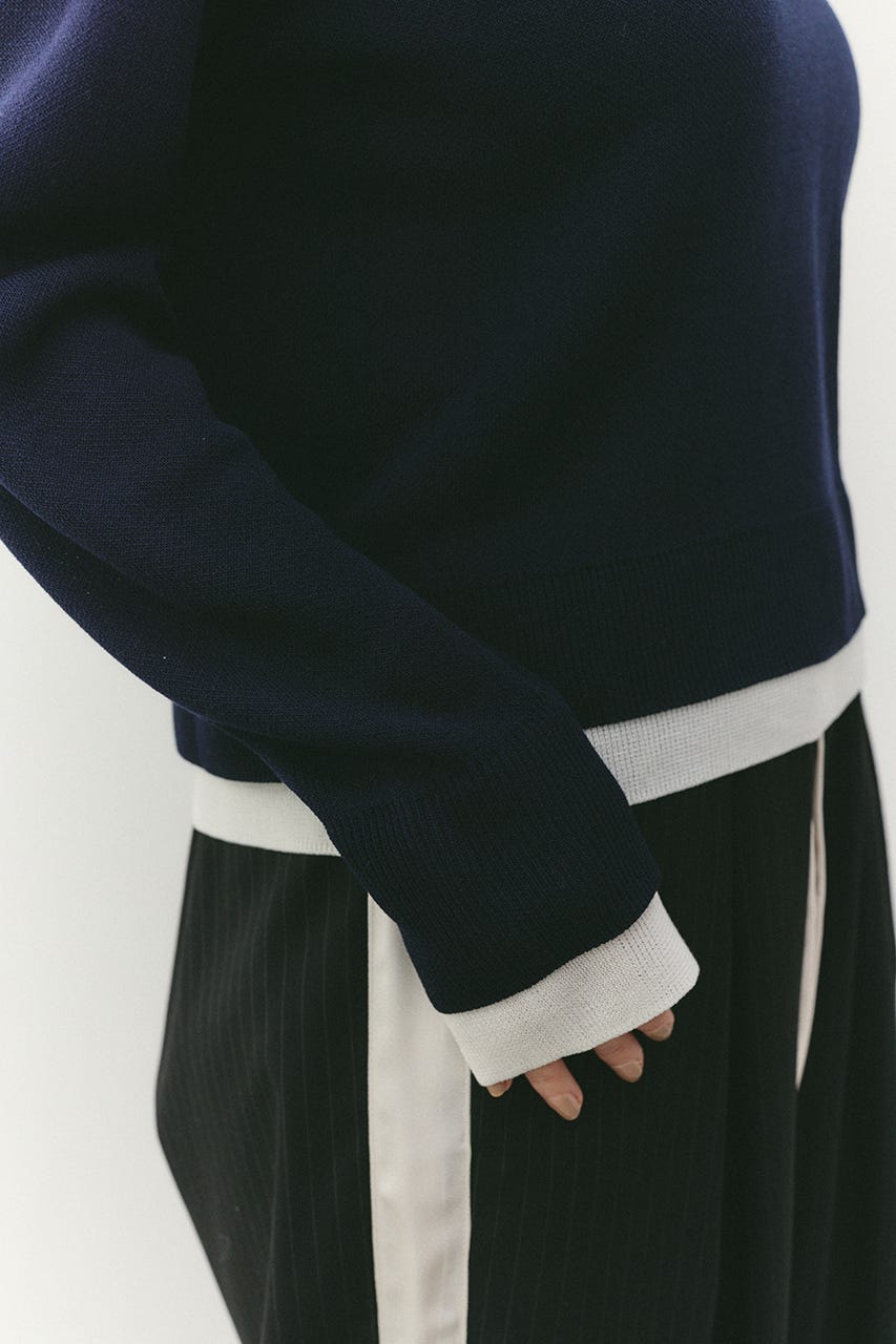 レイヤードポロニットトップ NVY FREE