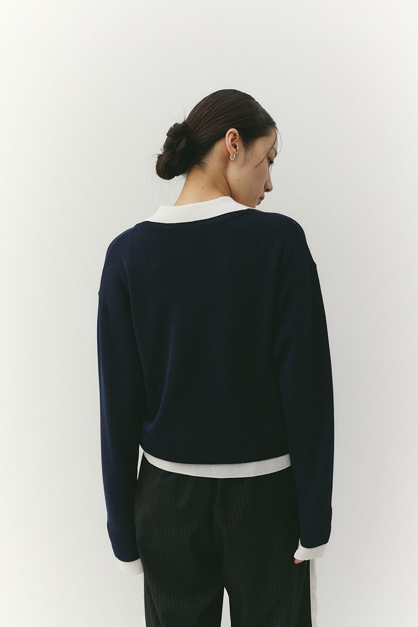 レイヤードポロニットトップ NVY FREE