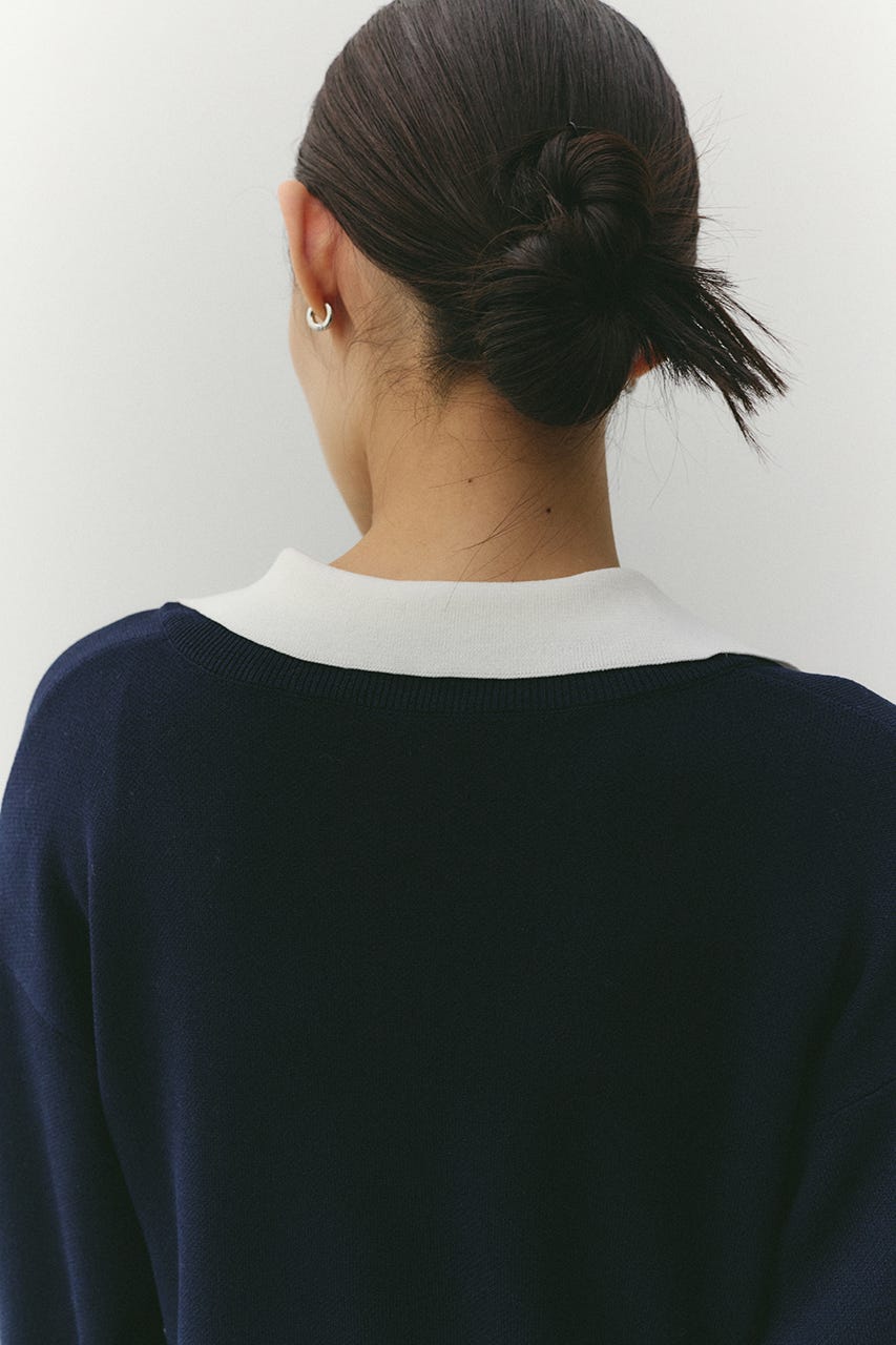 レイヤードポロニットトップ NVY FREE