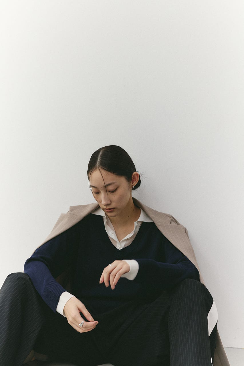 レイヤードポロニットトップ NVY FREE