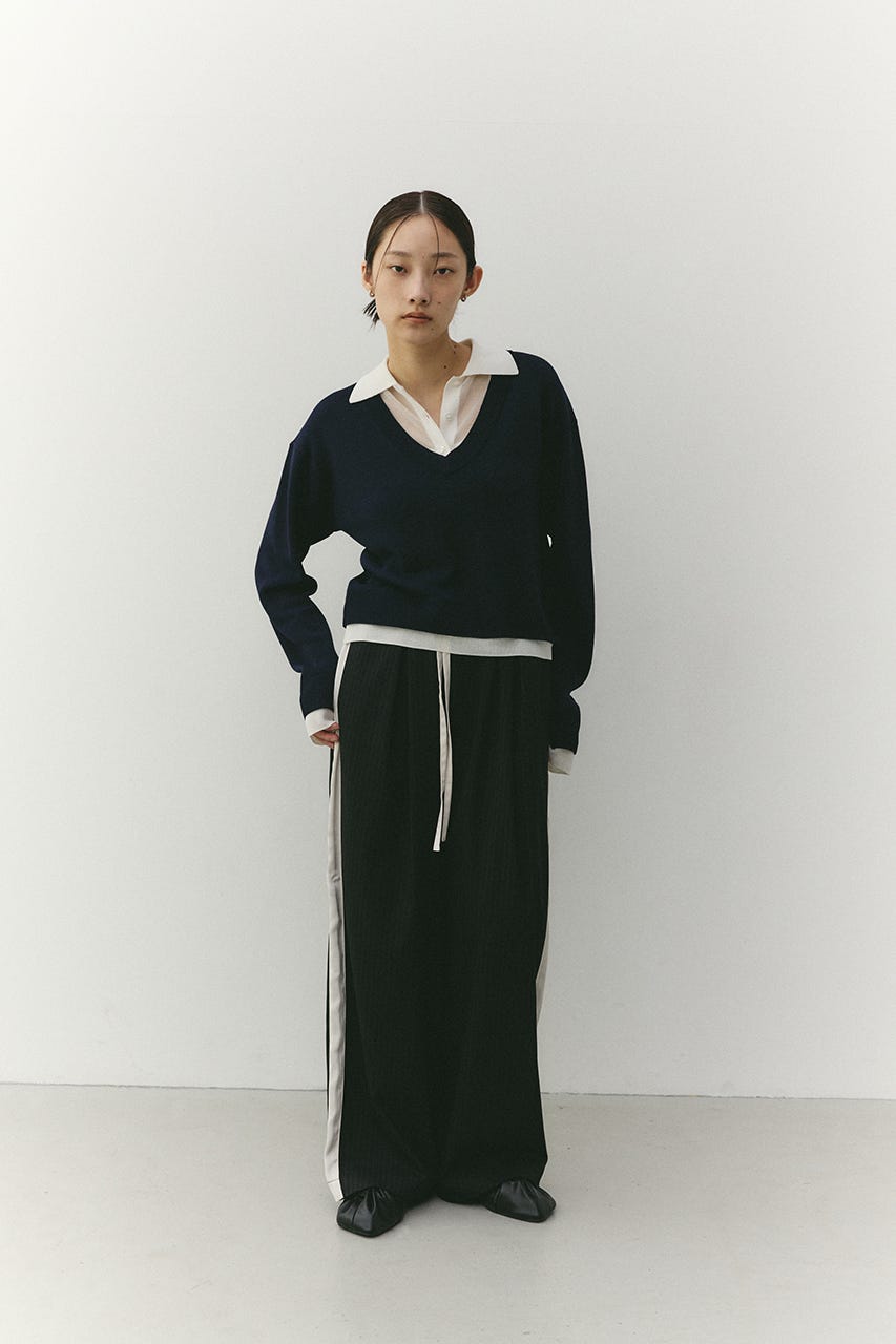 レイヤードポロニットトップ NVY FREE