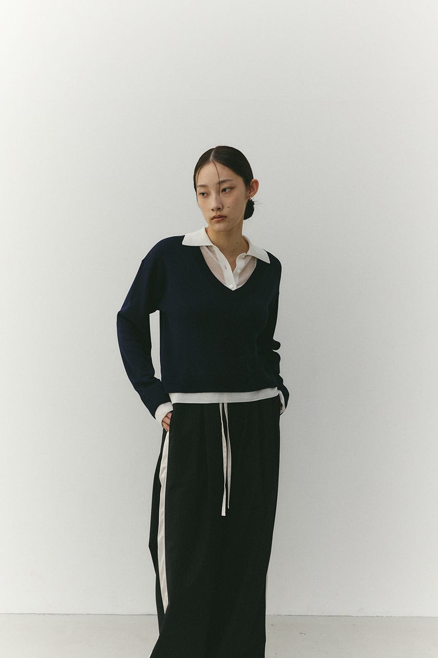 レイヤードポロニットトップ NVY FREE