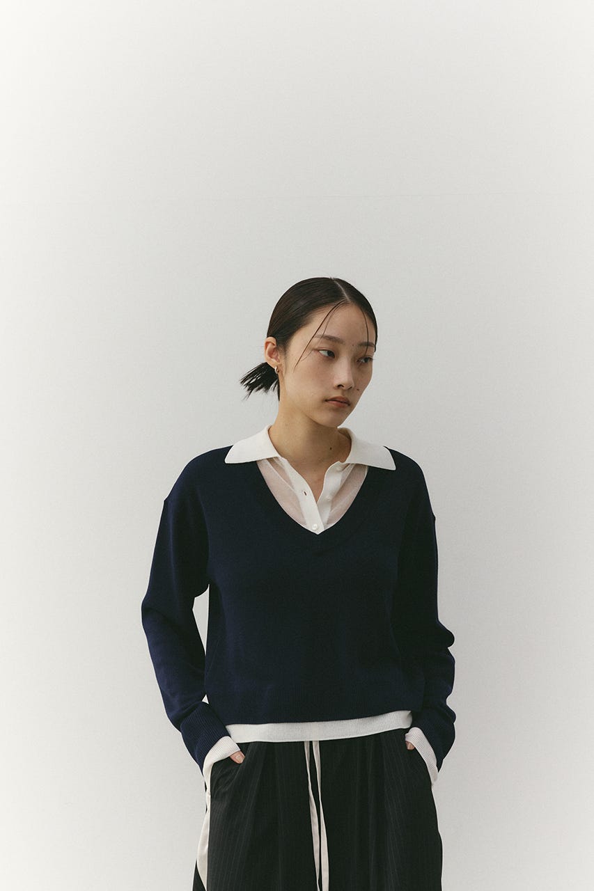 レイヤードポロニットトップ NVY FREE