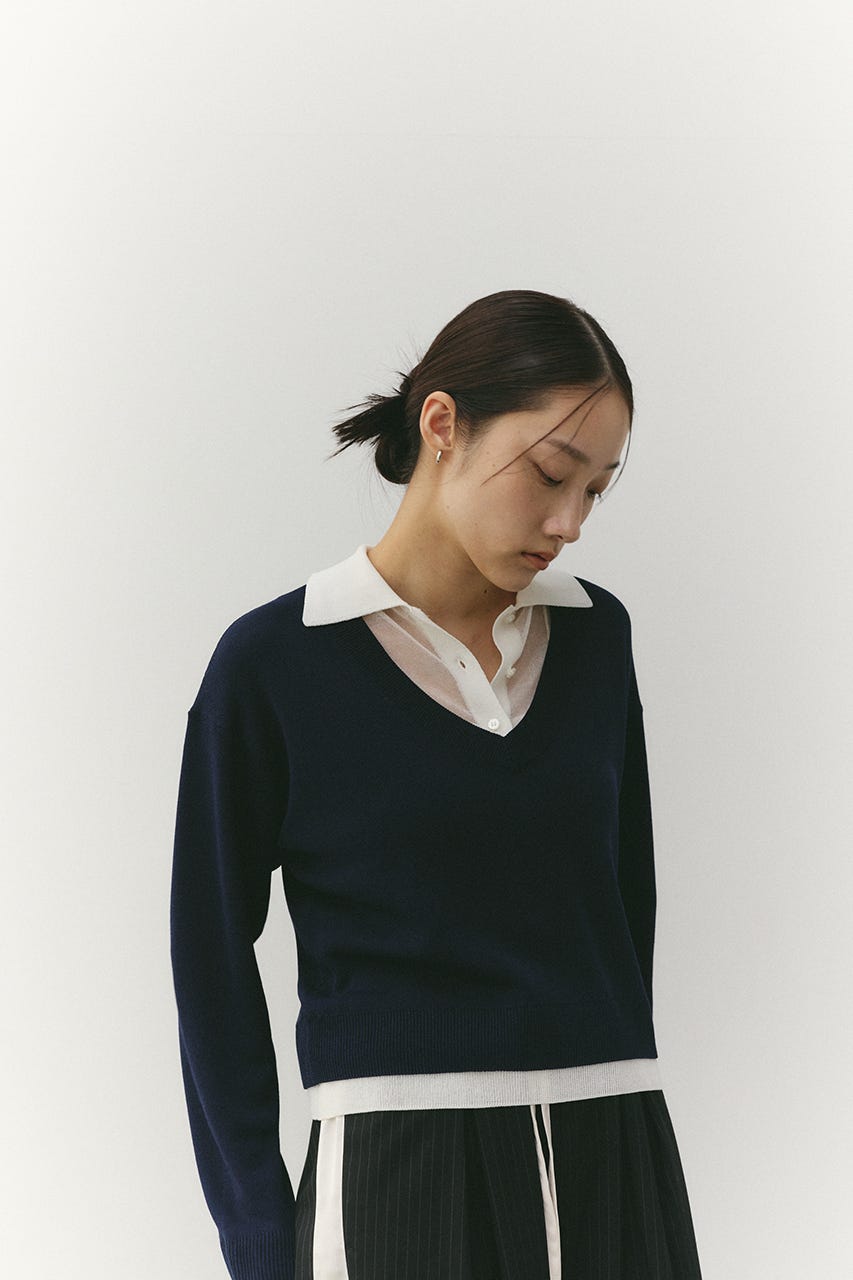 レイヤードポロニットトップ NVY FREE