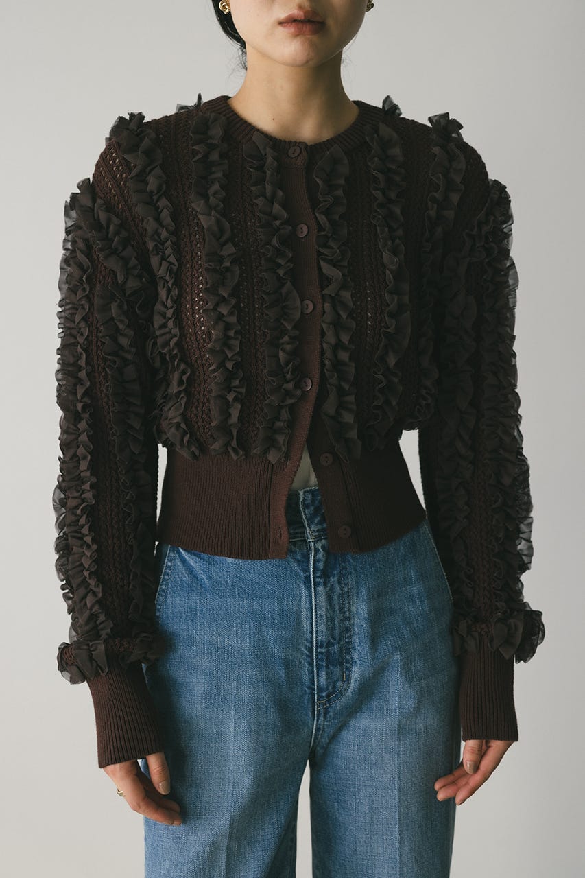 チュールフリルニットカーデ BRN FREE