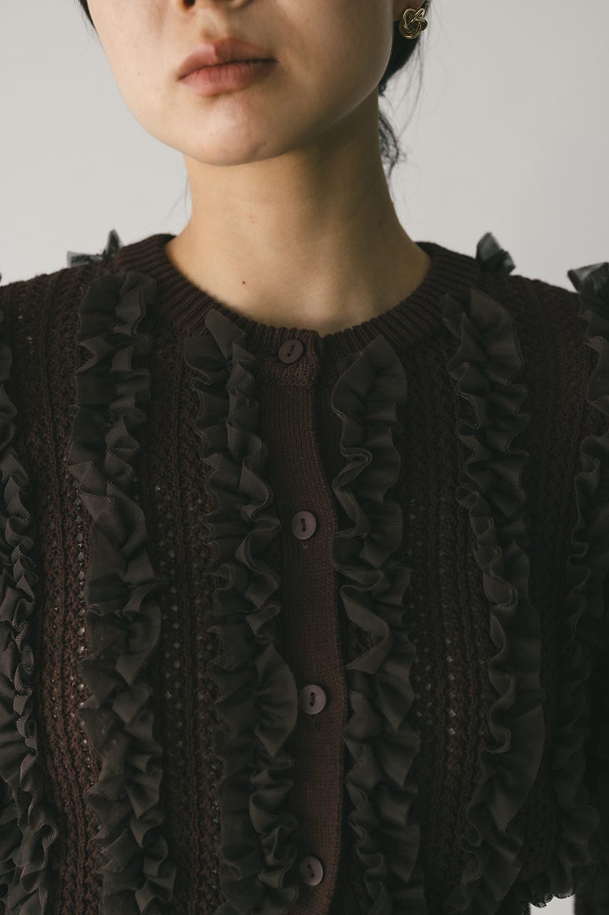 チュールフリルニットカーデ BRN FREE