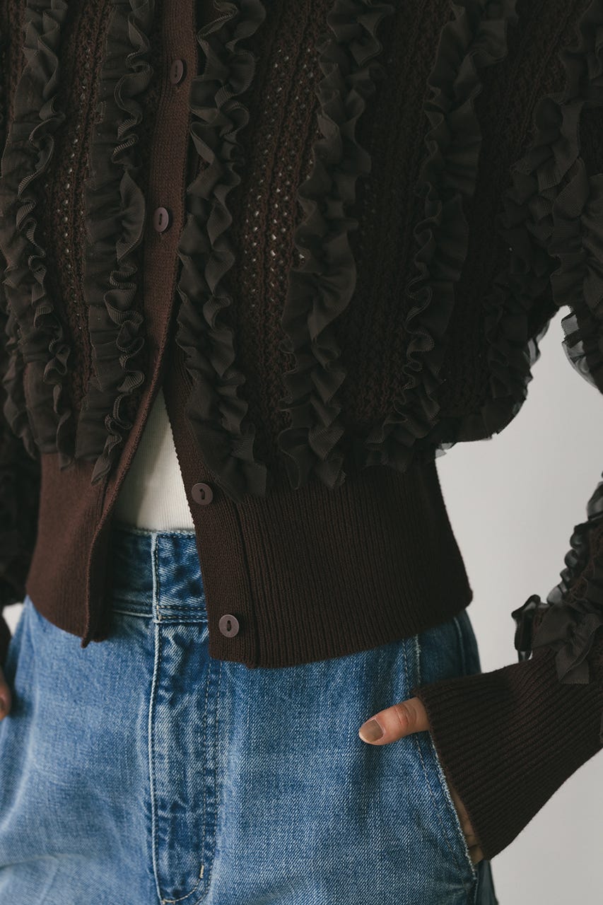 チュールフリルニットカーデ BRN FREE