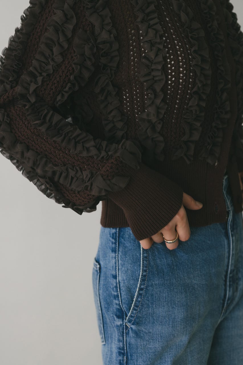 チュールフリルニットカーデ BRN FREE