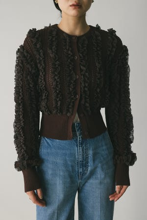 チュールフリルニットカーデ