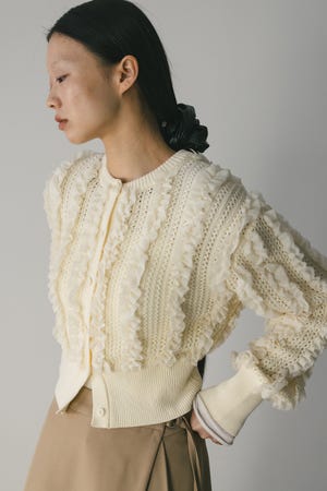 チュールフリルニットカーデ