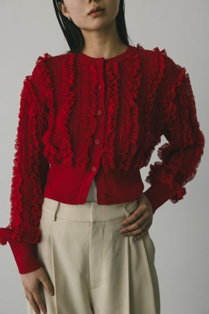 チュールフリルニットカーデ