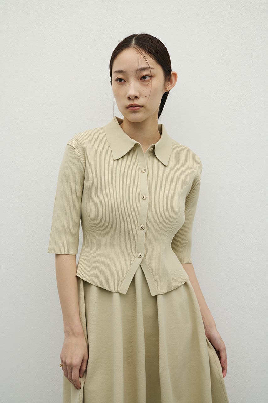 2ピースハーフスリーブポロニットワンピース BEG S