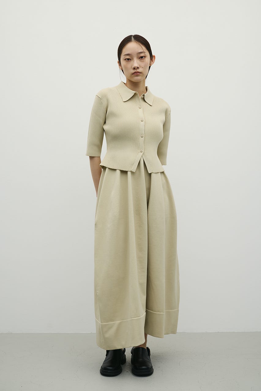 2ピースハーフスリーブポロニットワンピース BEG S