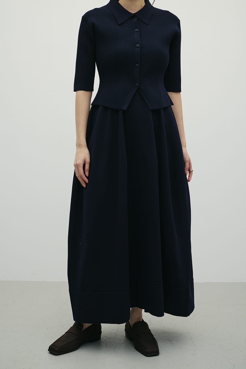 2ピースハーフスリーブポロニットワンピース NVY M