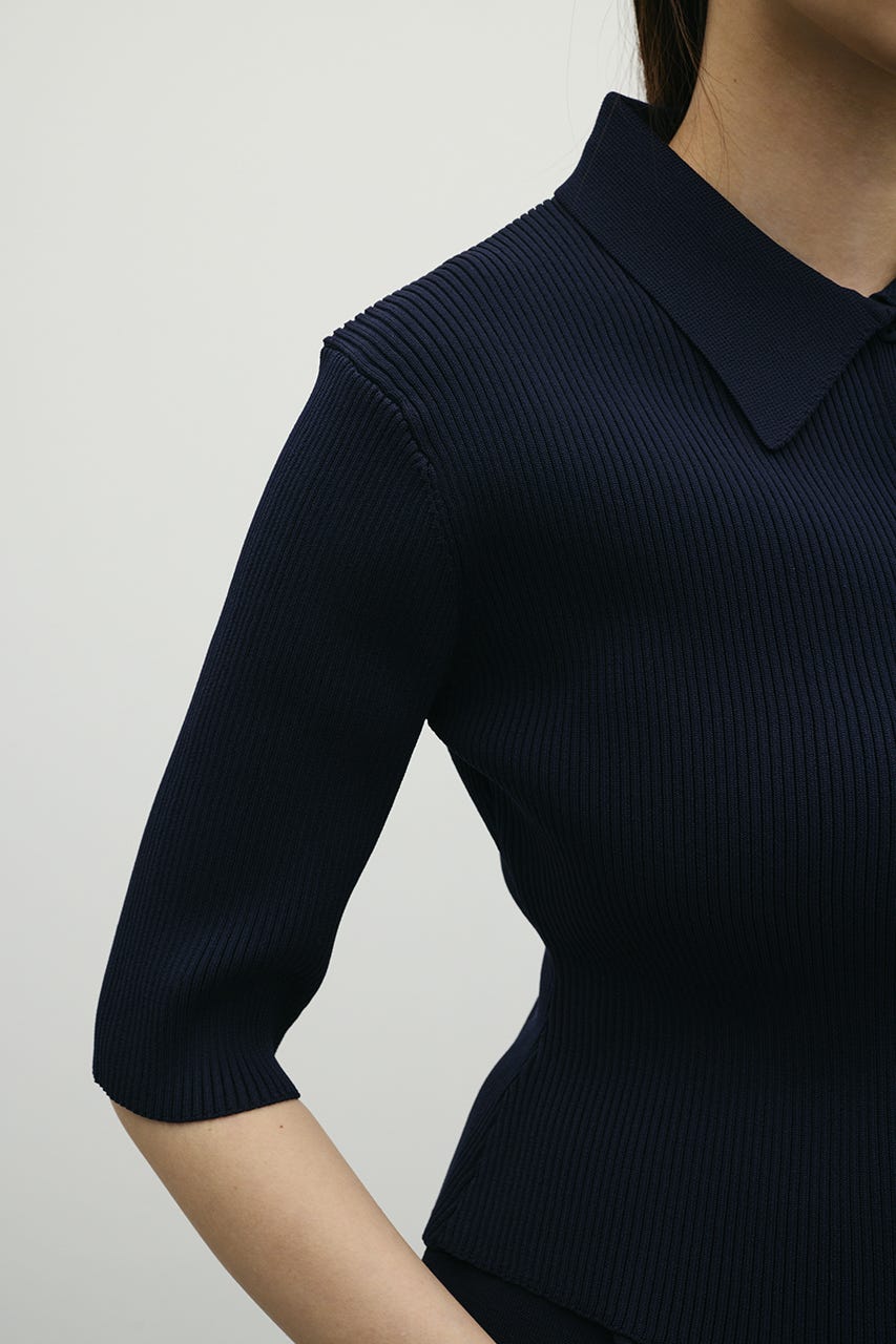 2ピースハーフスリーブポロニットワンピース NVY M