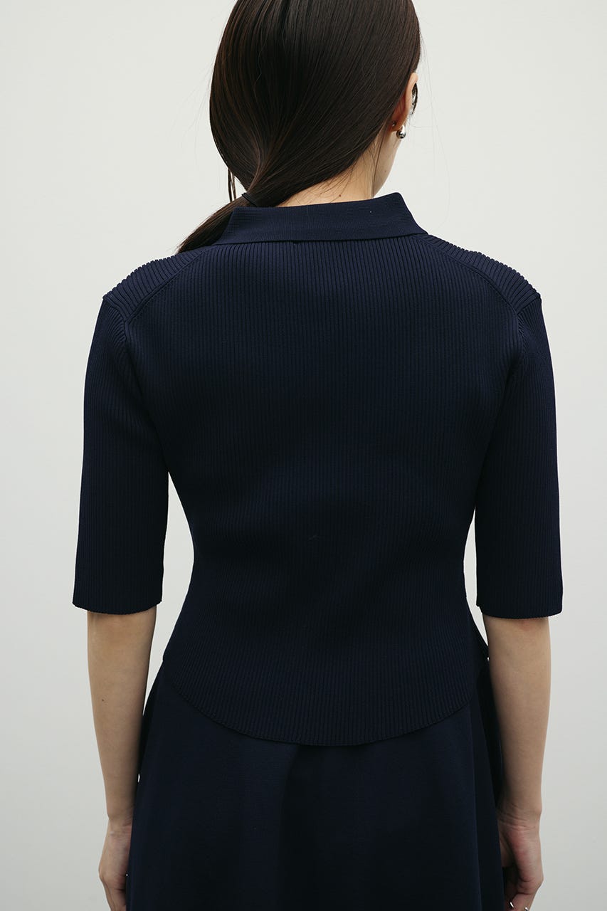 2ピースハーフスリーブポロニットワンピース NVY M