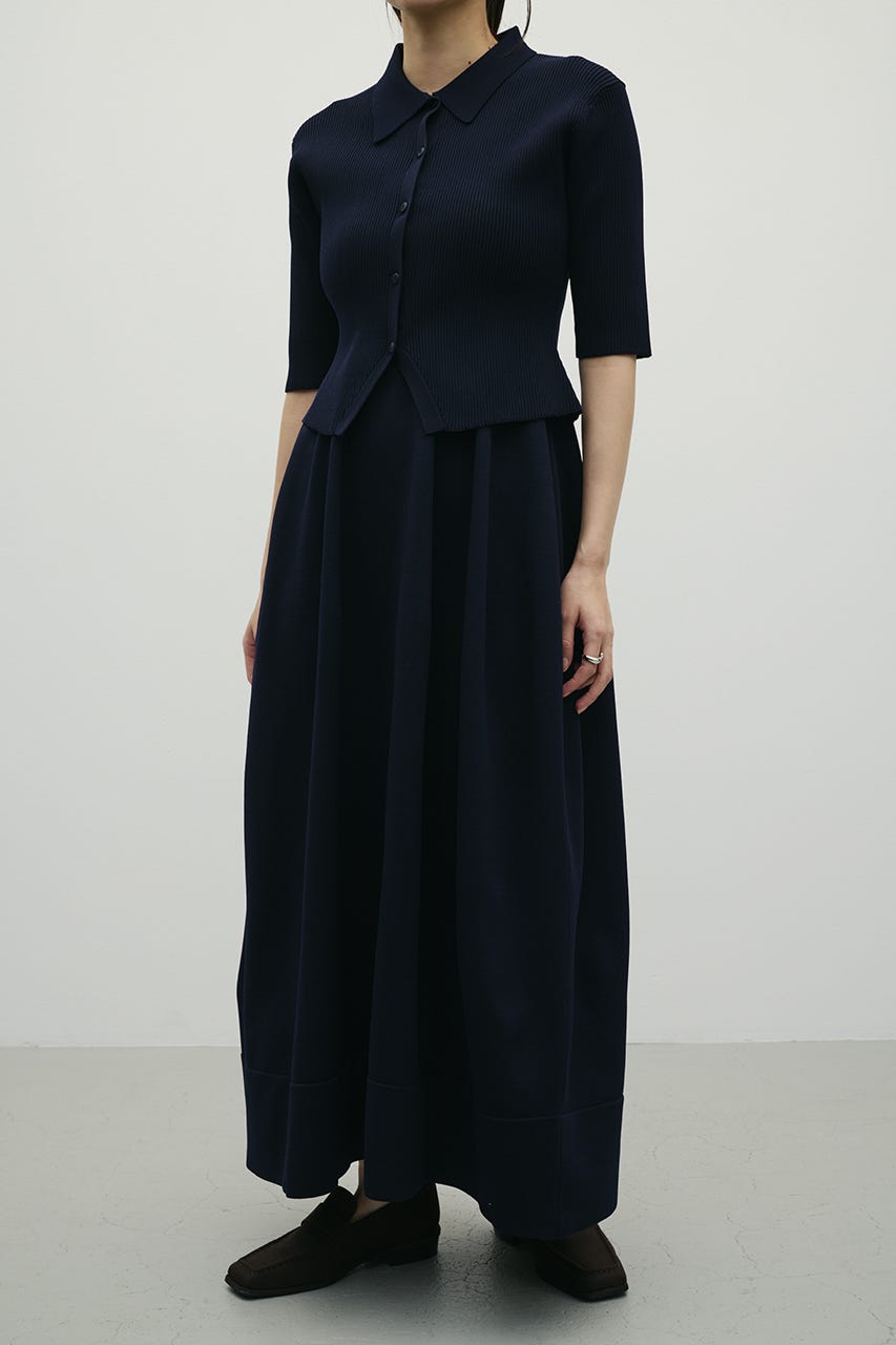 2ピースハーフスリーブポロニットワンピース NVY M