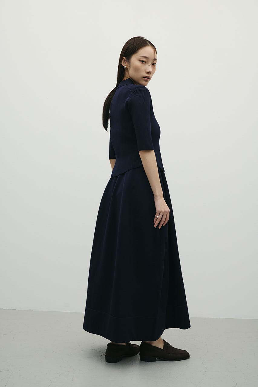 2ピースハーフスリーブポロニットワンピース NVY M