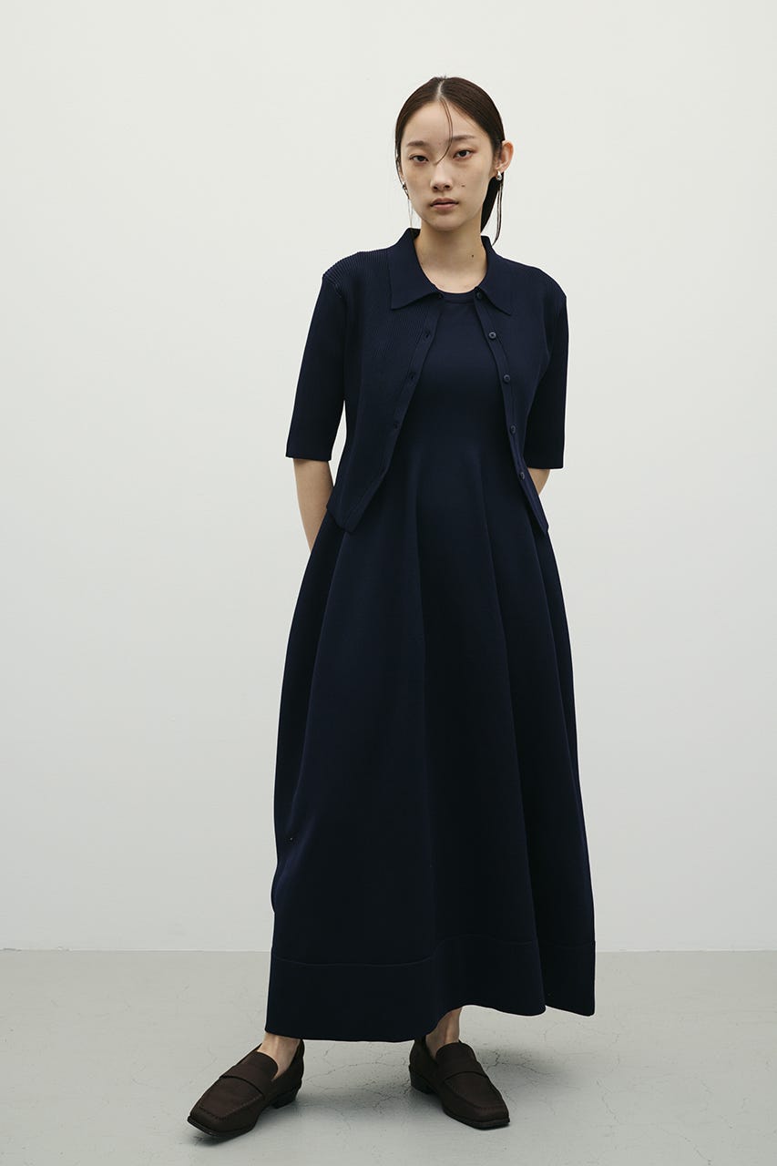 2ピースハーフスリーブポロニットワンピース NVY M