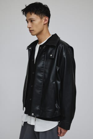 リブカラーレザージャケット