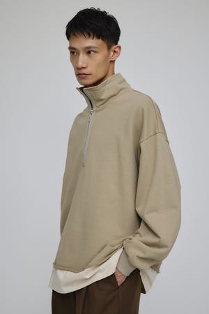 レイヤードハーフジップスウェット