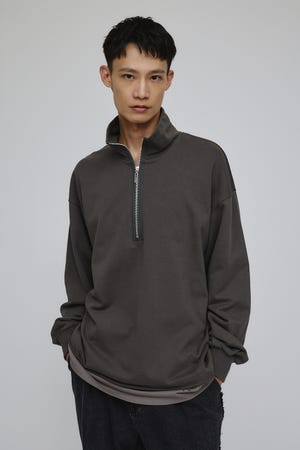 レイヤードハーフジップスウェット
