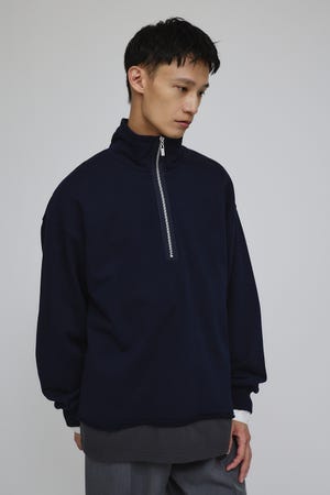 レイヤードハーフジップスウェット