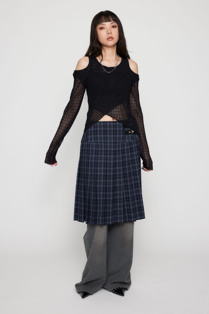 OVERLAP MESH トップス BLK FREE