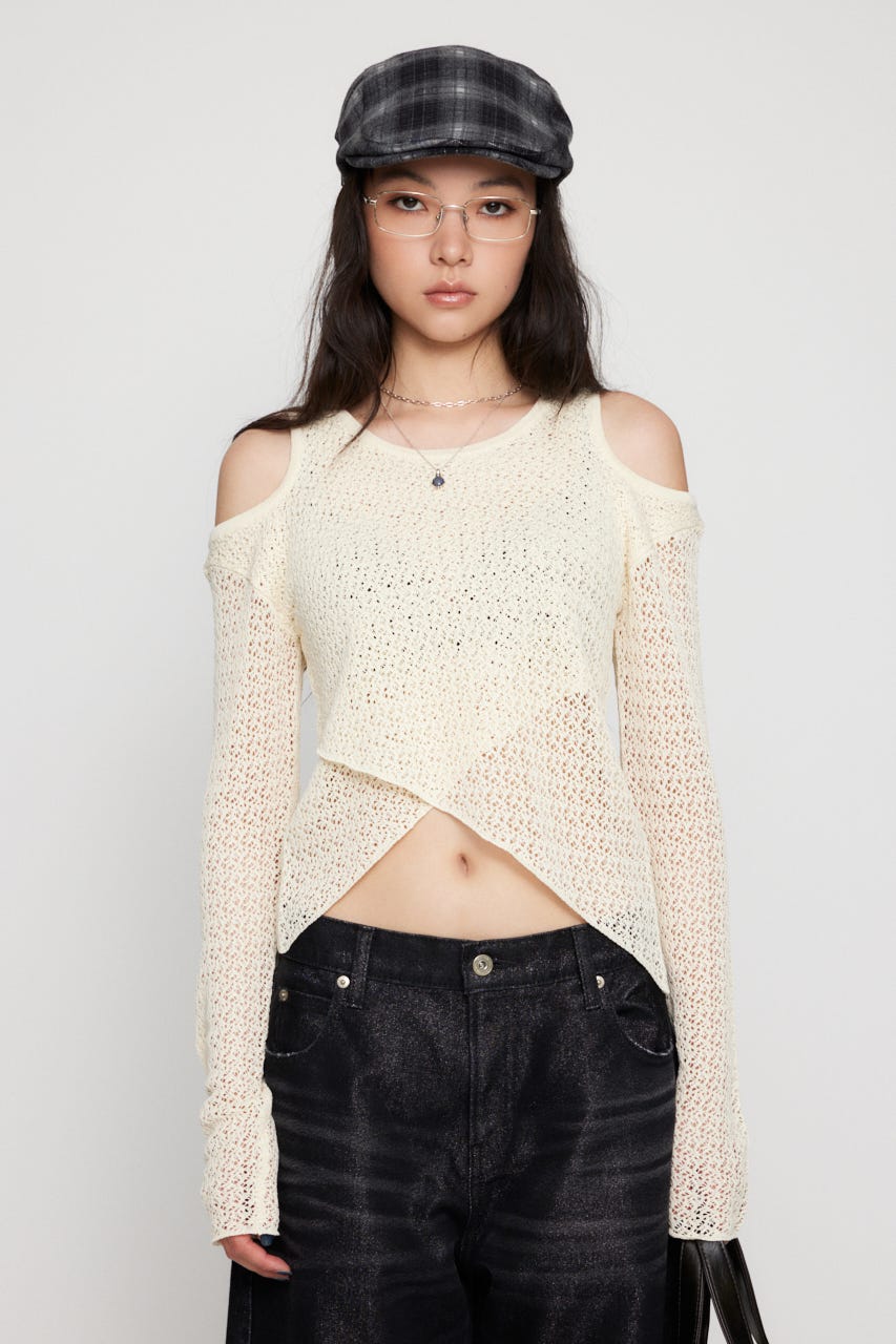 OVERLAP MESH トップス IVOY FREE