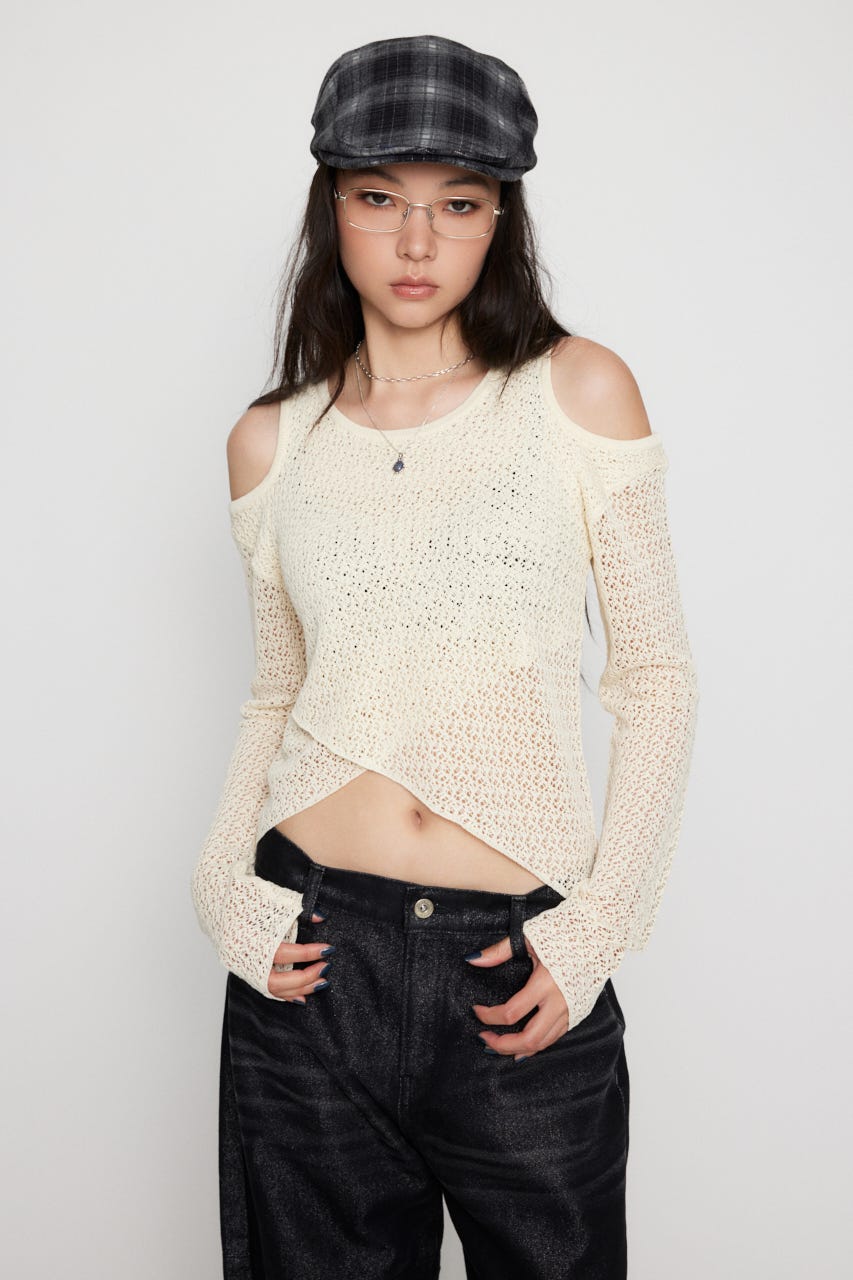 OVERLAP MESH トップス IVOY FREE