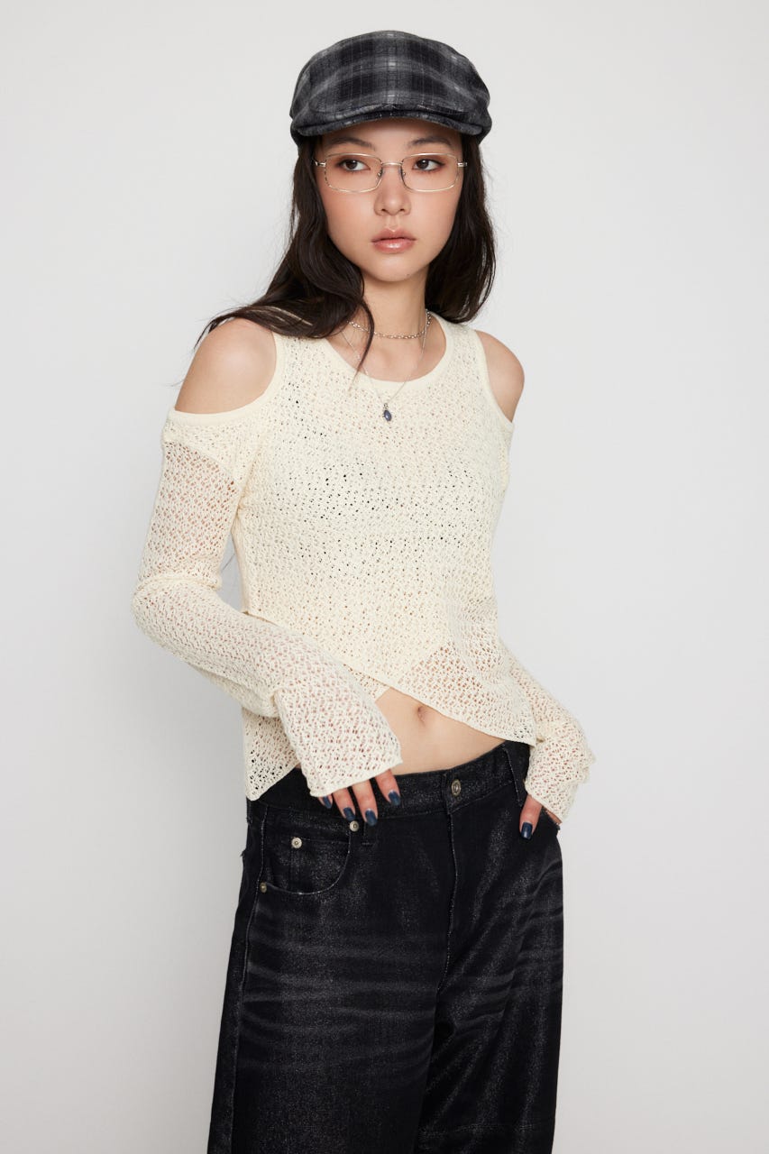 OVERLAP MESH トップス IVOY FREE