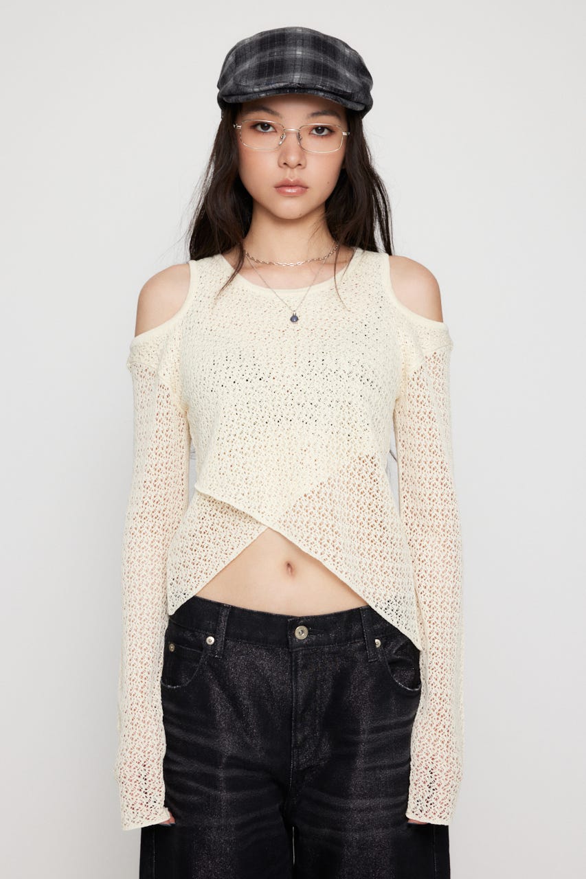 OVERLAP MESH トップス IVOY FREE