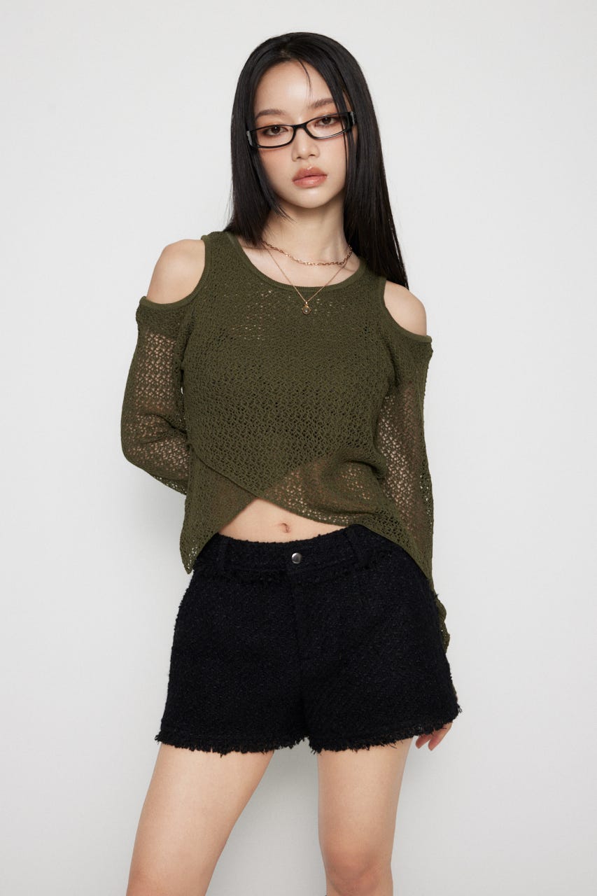 OVERLAP MESH トップス KHA FREE