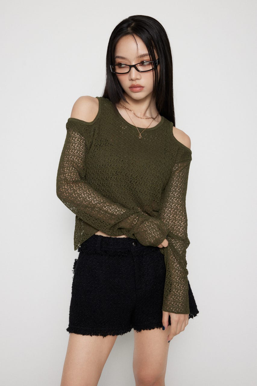 OVERLAP MESH トップス KHA FREE