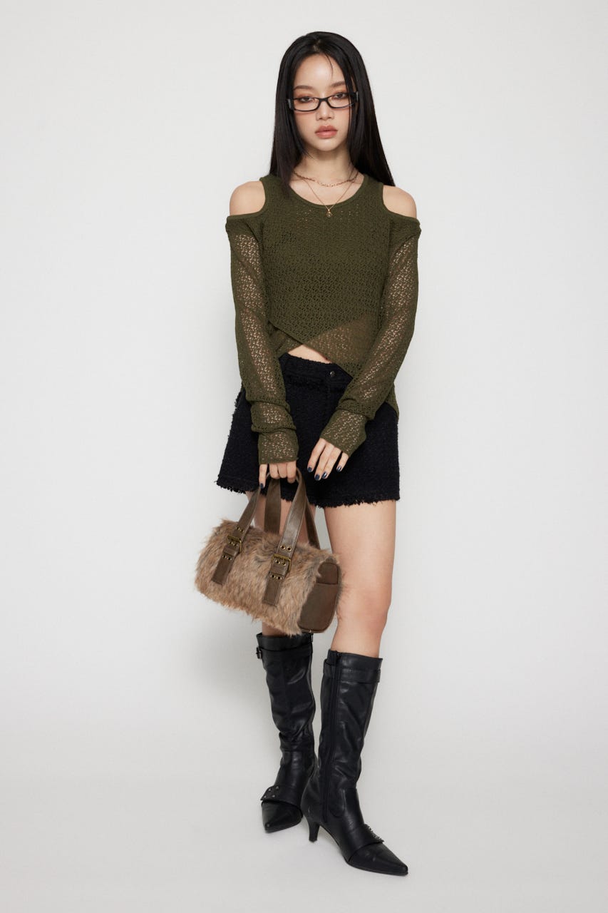 OVERLAP MESH トップス KHA FREE