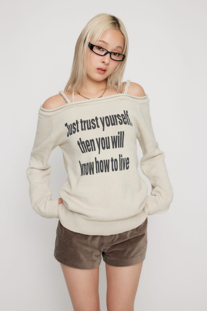 スムースファーリブニットトップス IVO アイボリー LAGUA GEM | NECK LOOSEY PRINT ニット (ニット ) |SHEL'TTER