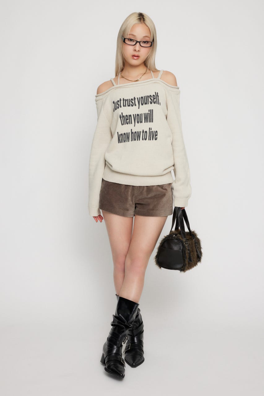 スムースファーリブニットトップス IVO アイボリー LAGUA GEM | NECK LOOSEY PRINT ニット (ニット ) |SHEL'TTER