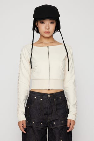 EYELET ZIP CUT トップス