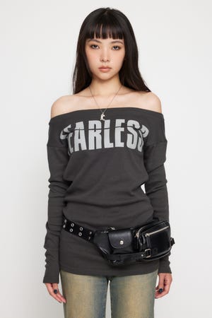 lagua gem seira オフショルトップス　グレー LAGUA GEM | SEIRA×LAGUA MOTIF トップス (Tシャツ・カットソー