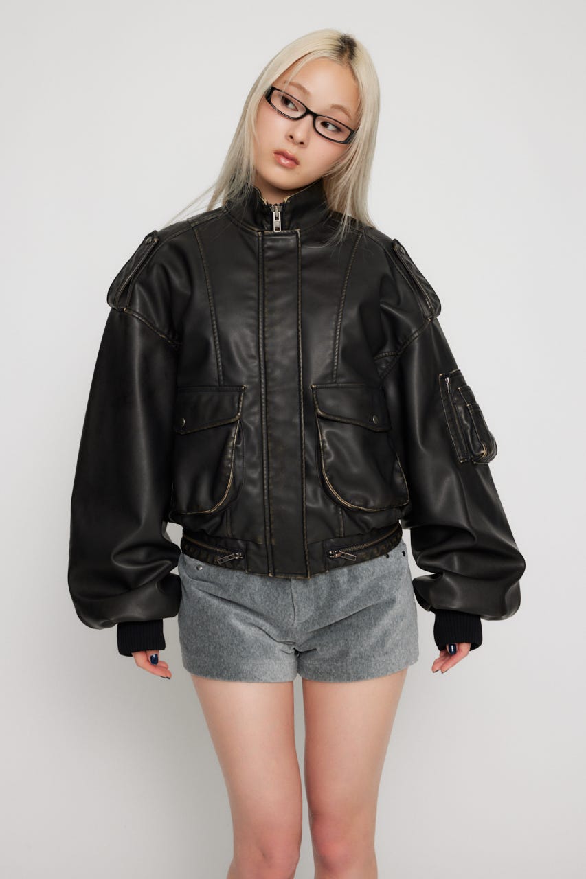 LAGUA GEM ブラックレザージャケット LAGUA GEM | SEIRA×LAGUA F/LEATHER JK (ジャケット ) |SHEL