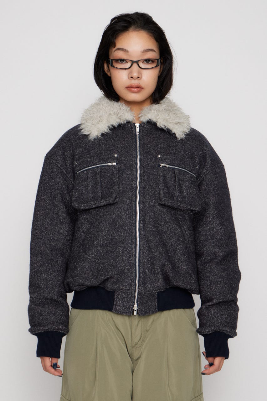 TWEED LIKE BOA ブルゾン NVY M