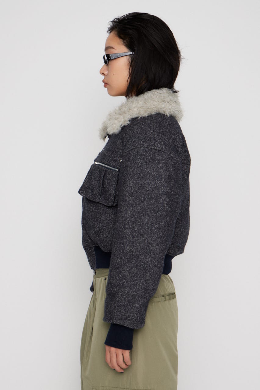 TWEED LIKE BOA ブルゾン NVY M