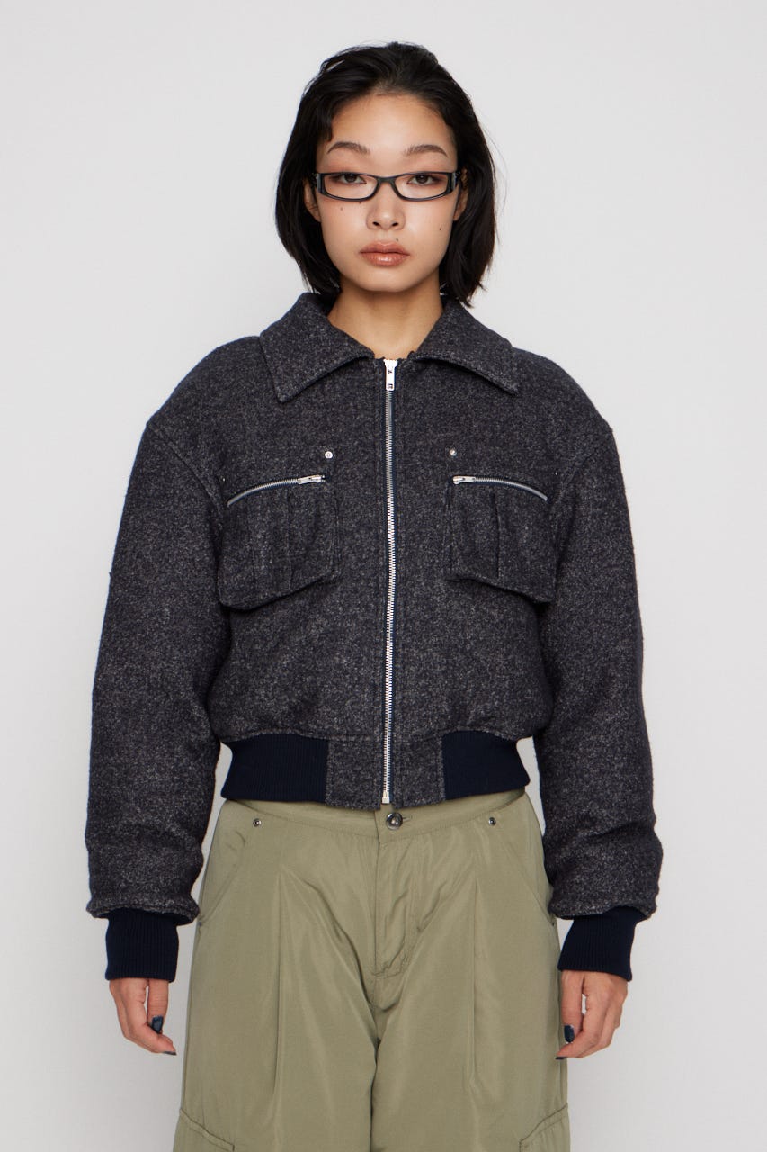 TWEED LIKE BOA ブルゾン NVY M