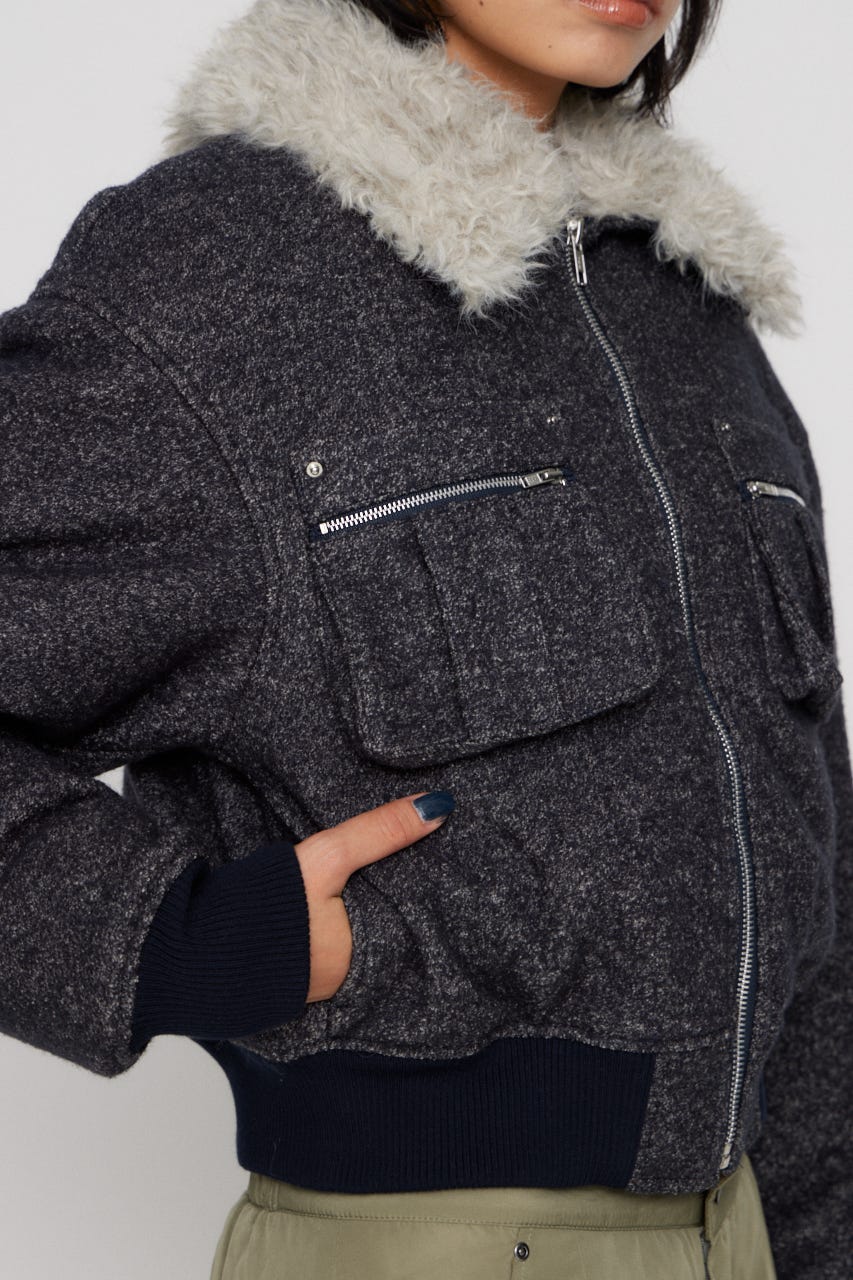 TWEED LIKE BOA ブルゾン NVY M